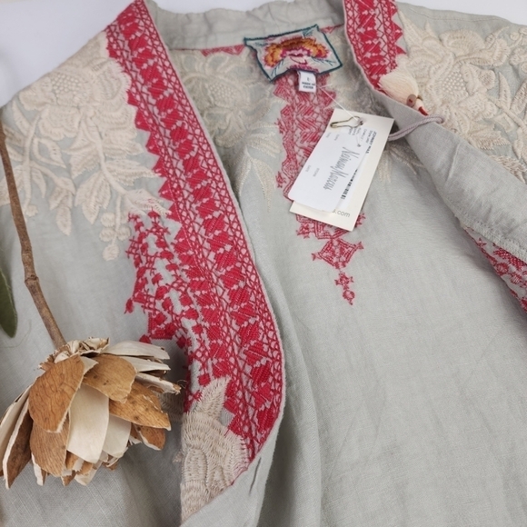 New Johnny Was Camille Draped Embroidered Grey Red Cardigan Sz L - Picture 11 of 16